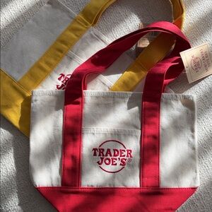 SET of 2 MINI Trader Joe's Red and Yellow Canvas Tote Bag FIXED PRICE